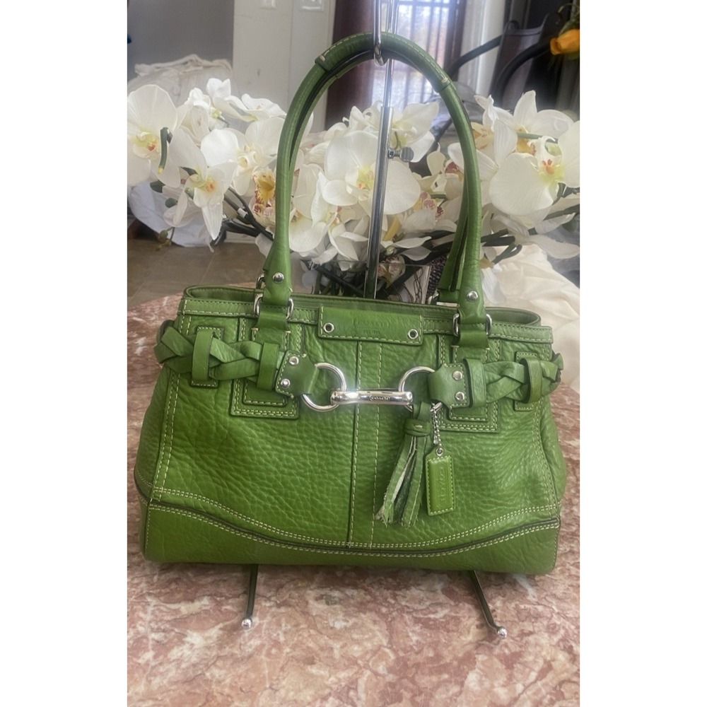 COACH Hampton Green Leather Carryall Satchel Tote Handbag F13084 EUC! $378